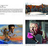 A collage highlights Belin’s European graffiti roots, with three images—a Hollywood mural of tattooed people, a surreal citrus portrait, and an elderly woman with a purple figure—from "100 European Graffiti Artists" by Schiffer Publishing, Ltd.