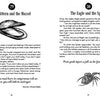 Open pages from "50 Famous Fables and Folk Tales" by Schiffer Publishing, Ltd. display black-and-white illustrations—a mussel on the left, a spider on the right—each with numbered fables and morals that bring classic tales to life.