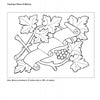 A black-and-white line drawing of grape leaves, clusters, and curling vines surrounds a blank banner—an intricate design ideal for practicing ornamental relief carving with Relief Carving with Nora Hall by Schiffer Publishing, Ltd.