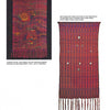 The Art of Weaving by Schiffer Publishing, Ltd. features two woven wall hangings: one with abstract patterns in red and purple, the other with vertical lines and circular accents, both displaying various hand-weaving techniques and fringed edges.