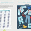 A spread from "Escape Game Adventure: Trapped in Space" by Schiffer Publishing, Ltd. shows a validation grid of numbers and symbols beside an open suitcase with a blue-and-white spacesuit, boots, helmet, gloves, and more for problem-solving.