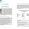 A book spread on The Lovers card from the Gaian Tarot by Schiffer Publishing, Ltd. offers text explanations, themes, symbols, and a color illustration of an embracing couple beneath an angel on a tranquil green background.