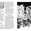 A black-and-white magazine spread from Schiffer Publishing’s "Eric Stanton & the History of the Bizarre Underground" shows an artist at work on the left and, on the right, two dominant women restraining a man, Stanton-style. Both pages feature text columns.