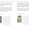 Two Guardian Tarot cards from Schiffer Publishing, Ltd. are shown: one depicts a figure surrounded by swords, the other features a person with a sword and bird. Explanatory notes emphasizing personal growth appear above each card.