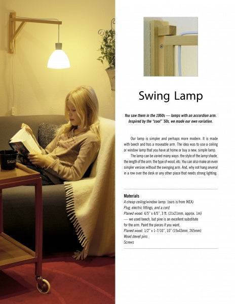A young girl reads on a gray couch under a wooden swing lamp, pictured alongside Schiffer Publishing, Ltd.'s "Basic Carpentry and Interior Design Projects for the Home and Garden"—ideal for DIY home improvement and creative design inspiration.