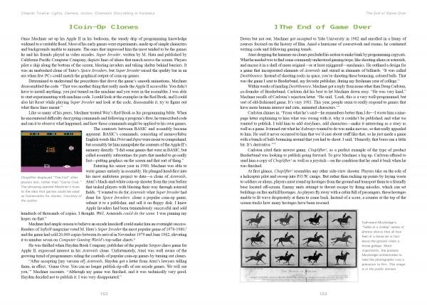 Two pages from "Break Out" by Schiffer Publishing, Ltd. explore coin-op clones and the Game Over concept’s decline, referencing classic video games, with a small black-and-white horse motion sequence shown on the bottom right.