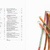 A table of contents on the left lists designs and pages. On the right, several colorful "Andean Sling Braids" by Schiffer Publishing, Ltd. are shown, featuring braiding techniques and metal rings on a white background.