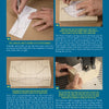 Four instructional images from "Power Carving a Chesapeake Bay Blue Crab" by Schiffer Publishing, Ltd. show hands tracing and cutting a wavy pattern on wood using a template, pencil, and bandsaw, with step-by-step text instructions on blue backgrounds.