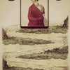 The Lenormand Oracle Cards by Schiffer Publishing, Ltd. feature card 22—a vintage-style design with a woman in a red dress, diamond symbol, and winding path—perfect for Lenormand card enthusiasts.