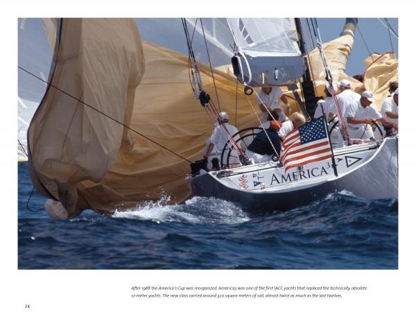 Sailing Fascination" by Schiffer Publishing, Ltd. captures an American-flagged white ship named America gliding in a regatta, her crew tending tan sails over blue water—a stunning example of yachting photography.