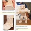 A collage shows hand-carved boot laces, a finished wooden boot, and a muscular wooden wrestler figure on a table. "Carving Mexican Wrestlers" by Schiffer Publishing, Ltd. includes text instructions on the page.