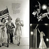 In Schiffer Publishing, Ltd.'s "Hollywood Celebrates the Holidays," three performers march with an American flag and drum, while two smaller images depict glamorous women with flags and fireworks in vintage holiday scenes.