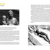 On the left page of "Eric Stanton & the History of the Bizarre Underground" by Schiffer Publishing, Ltd., a shirtless man holds a baby; opposite, a lingerie-clad woman lies on a bed in a Stanton-style drawing, with text throughout.