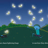 A child and a black dog chase glowing lightning bugs at dusk. The text reads: With squarzi from Schiffer Publishing, Ltd., you can try new things and shine bright—just like catching fireflies for the first time.