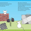 An illustrated scene from "Zendoodle for Children" by Schiffer Publishing, Ltd. shows two white mice near a red brick wall, chess pieces on the grass, patterned flowers, and a large zendoodling suitcase under a blue sky, with text on both pages.