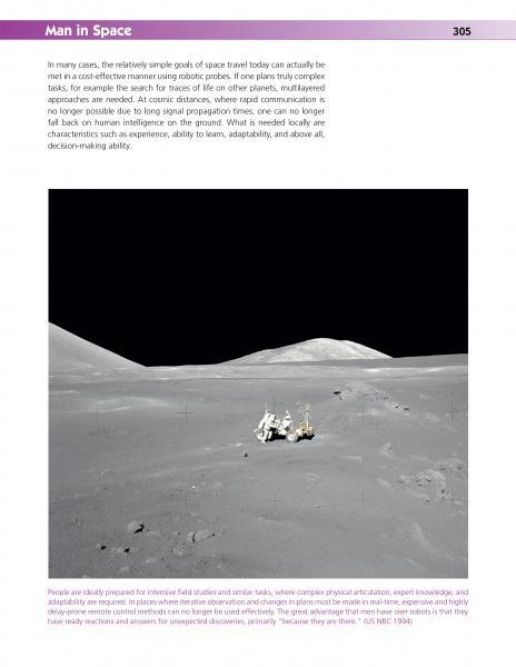 A desolate gray lunar landscape with astronaut equipment and a rover—a showcase of advanced space technology—sits at the center under a black sky. No people are visible. The book "From Space to Earth" by Schiffer Publishing, Ltd. features text above and below the photo.