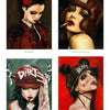 A collage of women in various poses, inspired by the Lowbrow Tarot deck from Schiffer Publishing, Ltd. and the creativity of Lowbrow Art Movement tarot artists.