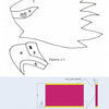 A black and white eagle head outline with pattern piece numbers appears above a diagram showing labeled yellow and purple sections, dimensions, and a small eagle icon for Schiffer Publishing, Ltd.'s "American Bald Eagles in Intarsia.