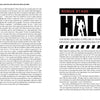 A magazine page titled BONUS STAGE: HALO features an article on how money and greed in Hollywood blocked a film adaptation of the hit video game, as seen in “Lights, Camera, Game Over!” by Schiffer Publishing, Ltd., with two-column text and a soldier silhouette.