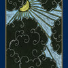 Illustration: thick black clouds part, revealing bright yellow rays from a crescent moon and blue sky. Below: 34 Light at the End of the Tunnel—The Empathic Oracle by Schiffer Publishing, Ltd., ideal for managing emotions and enhancing empathy.