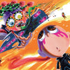 A wide-eyed child with pink face paint gazes up as an eccentric character on a flying skateboard zooms by in the vivid, graphic novel-style world of The Sweet Rot from Schiffer Publishing, Ltd.