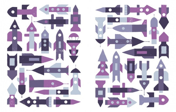 Where Is My Car?" by Schiffer Publishing, Ltd. features colorful geometric rockets in purple, blue, and white, organized in two rectangular groups—perfect for seek and find activities that build observation and memory skills.