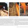 Images show the construction stages of classic sailing yachts featured in "Great American Schooner Yachts" by Schiffer Publishing, Ltd.—from raw timber to a finished orange hull—with text below detailing the boatbuilding process.