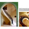 Seen through an arched doorway, a staircase with ornate black iron railing displays exquisite craftsmanship. Two smaller images show details from different angles. Featured in "Ironwork Today 2" by Schiffer Publishing, Ltd.