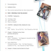 The table of contents for Tarot for the Fiction Writer by Schiffer Publishing, Ltd. features illustrated cards of fantasy women and mythological scenes, with sections like Preparing for the Journey and chapter titles listed alongside page numbers.