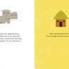 Left: Cartoon hippopotamus above text introducing Marianne, who loves building huts. Right: Simple hut drawing above a message inviting readers to find the hut on the next page in "Where Is My House?" by Schiffer Publishing, Ltd.—a fun way to boost observation skills!.