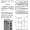 A black-and-white magazine page from Schiffer Publishing, Ltd.'s "Mission Furniture" shows a photo of the finished cabinet, annotated diagrams, and text detailing materials, cutting plans, and assembly steps for Arts and Crafts furniture enthusiasts.