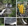 Reserves of Strength: Pennsylvania's Natural Landscape" by Schiffer Publishing, Ltd. is a collage of nature photography—forest waterfalls, stormy skies, green trees, and yellow fungi—with descriptive text on the right.