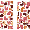 Two groups of simple, cartoon birds in brown, pink, orange, and beige—resembling characters from Schiffer Publishing's "Where Is My Stuffed Animal?"—face different ways; the left group is more spread out and the right is more compact.