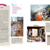 A collage of desks cluttered with art supplies, paper, and books depicts an artist at work. "Creative Flow" by Schiffer Publishing, Ltd. explores creative chaos, overcoming blocks, and tips to manage mess for increased creativity.