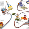 In *The Grumbletroll . . . Wants to Be First!* by Schiffer Publishing, Ltd., a blue mouse in a striped cart races ahead while other animals crash behind him, capturing action, speed, comic mishaps, and hints of sportsmanship.