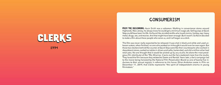 Gradient orange background with “Kevin Smith” in bold, white letters on the left. On the right, a white box titled “Consumerism” explores his filmmaking journey and inspiration behind this Schiffer Publishing, Ltd. release.