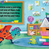 In "Big P Takes a Fall (and That’s Not All)" by Schiffer Publishing, Ltd., animated letters T, L, and P go on an alphabet adventure in a vibrant classroom with books and toys, where a chalkboard reveals rhymes from their alphabet book.