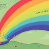 In "Geraldine and the Rainbow Machine" by Schiffer Publishing, Ltd., Geraldine spins a color wheel, casting a vibrant rainbow over green grass. Text: Look—we blend together beautifully! and our differences don’t matter, celebrating diversity in children’s books.