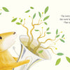 A rabbit in a colorful hat plays a silver tuba, with branches and leaves spilling out. Leaves fill the air. Text: “The more Simon played, the more leaves came out. Then some twigs!” The Tree in My Tuba by Schiffer Publishing, Ltd.