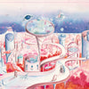 The Encyclopedia of My Imaginary Friends by Schiffer Publishing, Ltd. features pastel fantasy landscapes with whimsical buildings and spiral staircases, inviting children to explore numbered locations and meet surreal creatures that inspire emotional growth.