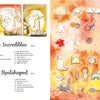 An illustrated spread from "Encyclopedia of My Imaginary Friends" by Schiffer Publishing, Ltd. shows comic panels with animal characters and an imaginary friend on the left, and whimsical labeled drawings on a watercolor background on the right.