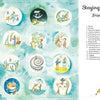 Encyclopedia of My Imaginary Friends by Schiffer Publishing, Ltd. is a whimsical illustrated chart featuring 16 scenes of animals, people, and an imaginary friend in playful activities, with numbered descriptions highlighting aspects of friendship.