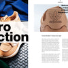 A tan custom sneaker with unique stitching rests on a black and red surface before layered blue and green fabric. Right-side text showcases “How to Customize Kicks” by Schiffer Publishing, Ltd., featuring a close-up of the heel.