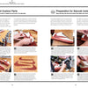 “How to Customize Kicks” by Schiffer Publishing, Ltd. is a step-by-step photo guide showing hands as they cut, glue, sew, and attach swooshes to white sneakers with instructional text for sneaker customization throughout.
