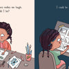 A child with braids draws funny monsters amid art supplies, inspired by "I Could Be" from Schiffer Publishing, Ltd. In the next panel, she imagines becoming an animator—her own STEAM board book story blooming.