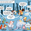 A group of animated woodland animals gathers in a forest, chatting happily in speech bubbles. Inspired by "Paolo, the Sheepdog" from Schiffer Publishing, Ltd., they sit and stand among the trees like characters from a young reader's graphic novel.