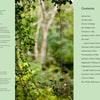 Land Art by Schiffer Publishing, Ltd. features delicate metal rods suspended among sunlit foliage, reflecting the artist’s vision. On the right, a table of contents appears on pale green, evoking natural artistic arrangements.
